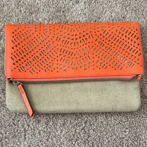 Stella & Dot Orange and Tan Clutch